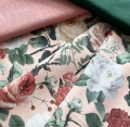 Bild 1 von Reststück Trachten Dirndl Stoff  Baumwolle - knitterarm - Rosen -pfirsich salbei - 100 cm