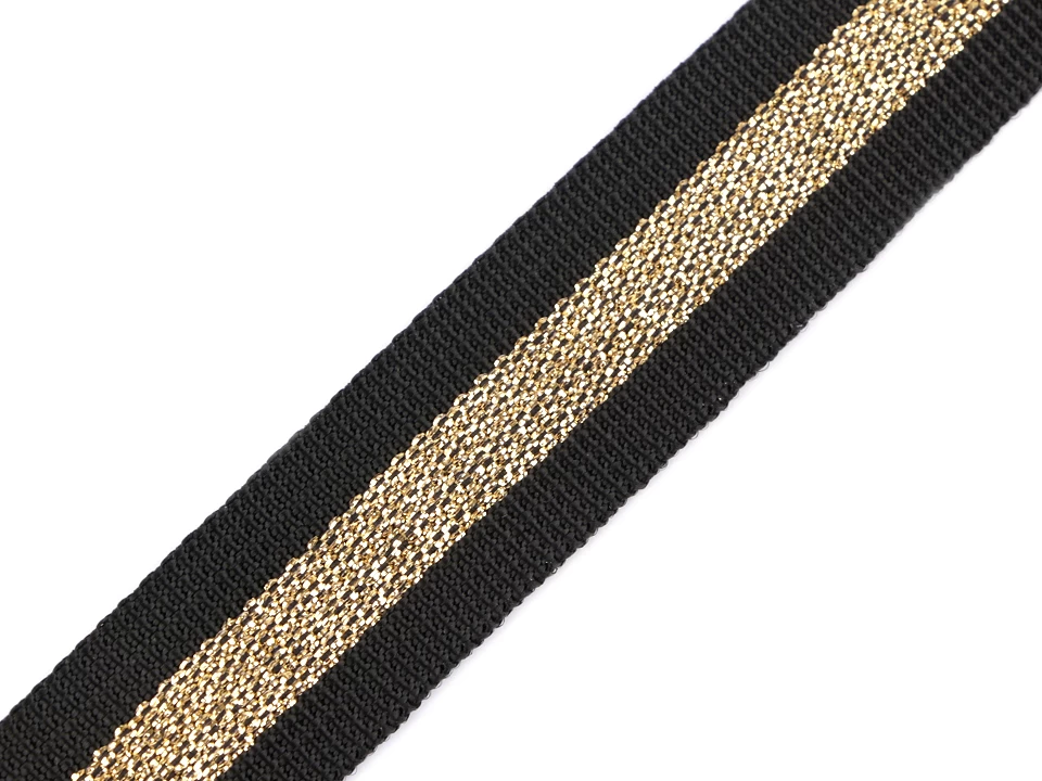 Webband Gurtband Band  Blumen - 25 mm breit - schwarz gold lurex