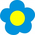 Bügelmotiv Fräulein Gänseblüm groß - türkisblau/gelb