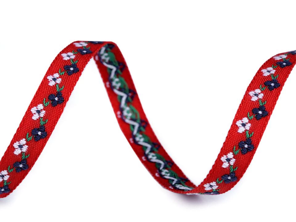 Borte Jacquardborte Webband Band  Blumen - 10 mm breit - rot blau weiß  - 2 Meter