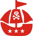 Bügelmotiv Piratenschiff rot