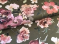 Reststück Trachten Dirndl Baumwollsatin  - Blumen groß  - khaki  olivgrün  - 160cm