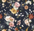 Bild 2 von Trachten Dirndl Baumwolldruck  - Blumen  - dunkelblau  senf - 50cm