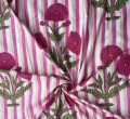 Baumwollstoff - Indien  - blockprint Handdruck Blumen Streifen pink creme grün - 50 cm
