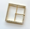 Bild 2 von Gürtelschnalle mit Dorn  - Schließe - Strass goldfarben -  55 mm