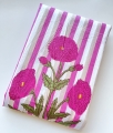 Baumwollstoff - Indien  - blockprint Handdruck Blumen Streifen pink creme grün - 50 cm