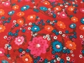 Reststück Feincord / Samt Samtcord - Blumen rot rosa rot türkis - 180 cm