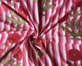 Baumwollstoff - Indien  - blockprint Handdruck Blumen Streifen rot rosa grün - 50 cm