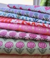 Bild 2 von Baumwollstoff - Indien  - blockprint Handdruck Blumen zartgrün rosa beere - 50 cm