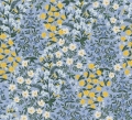 Reststück Baumwollstoff - Blumen  - blau gelb - 80 cm