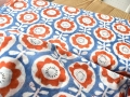 Baumwollstoff - Indien  - blockprint Handdruck Blumen blau  orange weiss - 50 cm